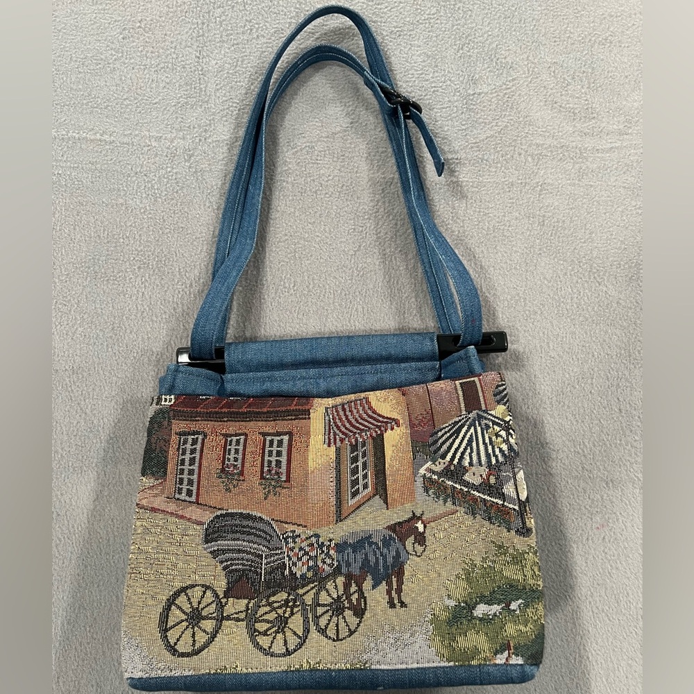Toby Weston Elegant Tan and Blue Handbag